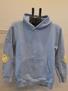 Smiley Light Blue Hoodie with Patches